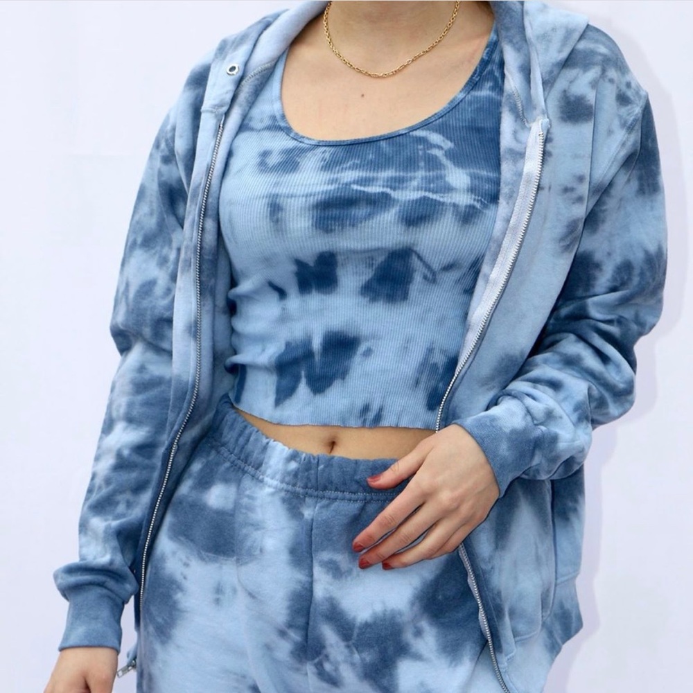 Blue cloud-soft tie dye zip hoodie